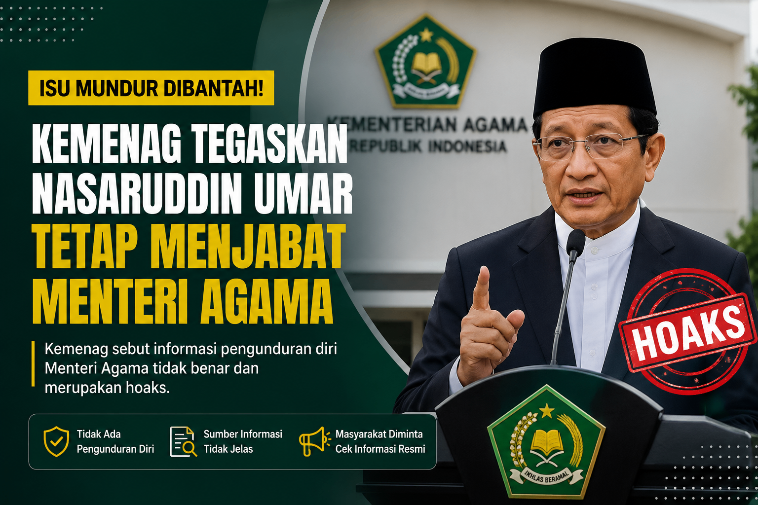 Kemenag Pastikan Nasaruddin Umar Tetap Menjabat Menteri Agama, Isu Mundur Disebut Hoaks